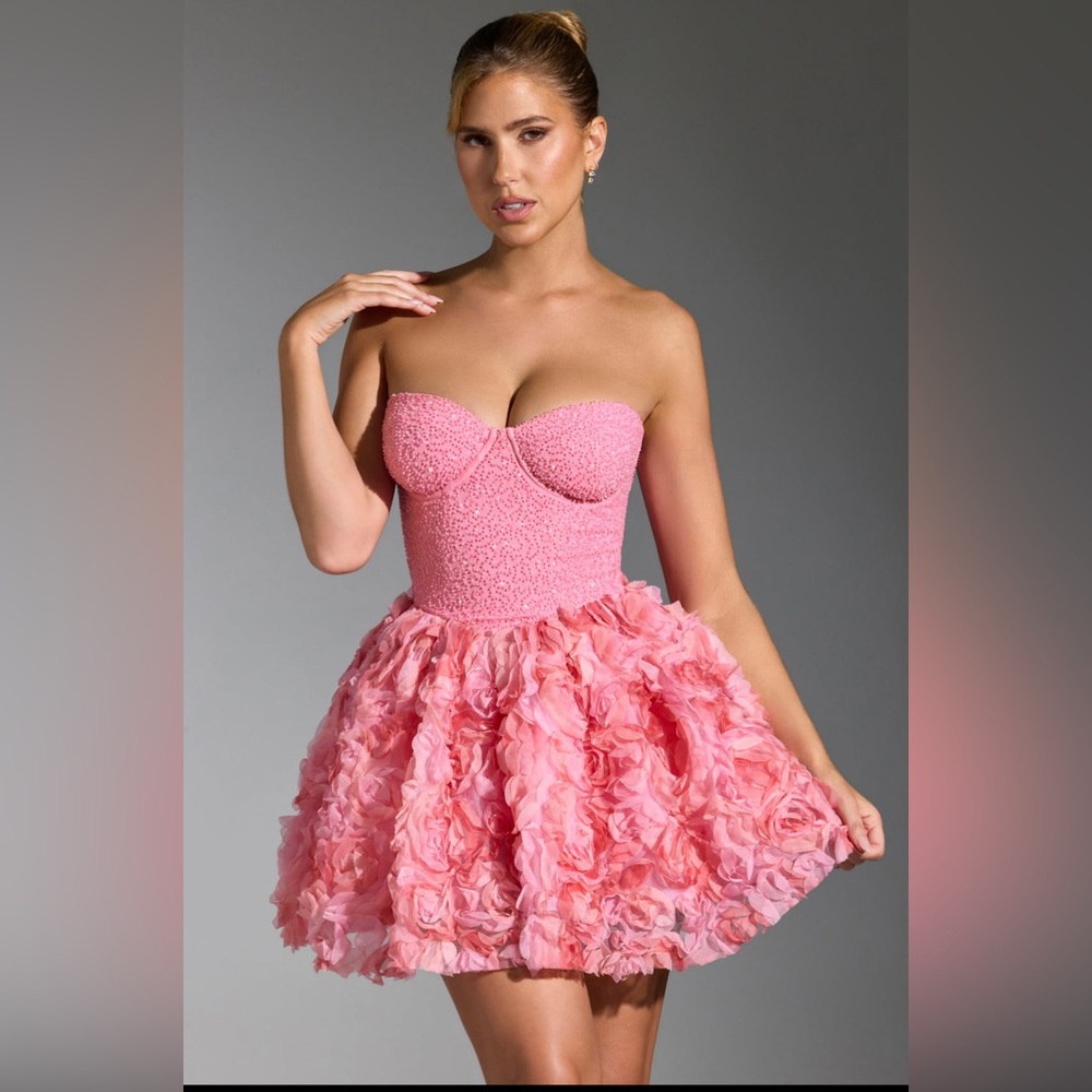 Oh Polly EVANTHE Embellished Floral Applique Lace Up Mini Dress